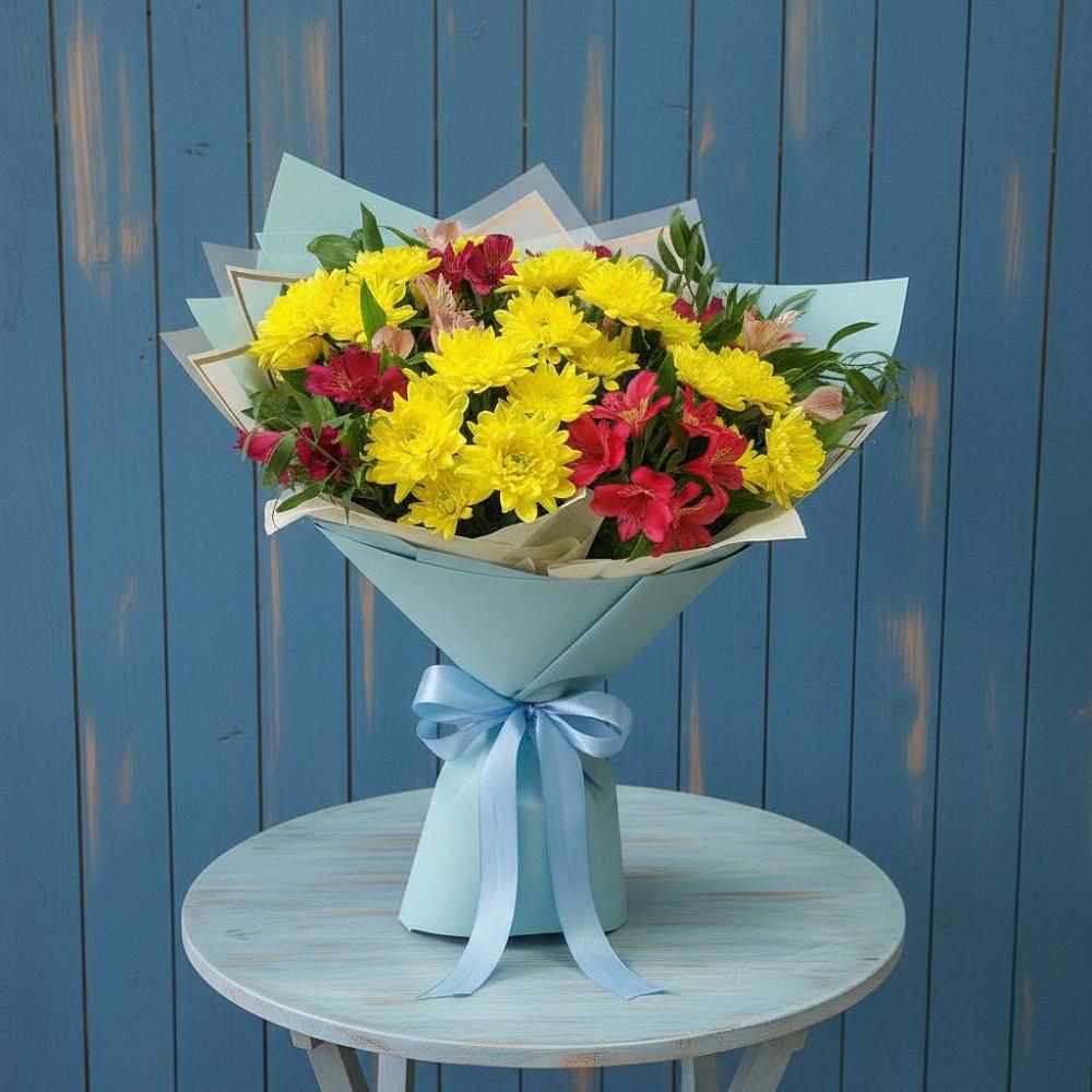 Букет цветов из: Альстромерии и Хризантемы в Дружной Горке