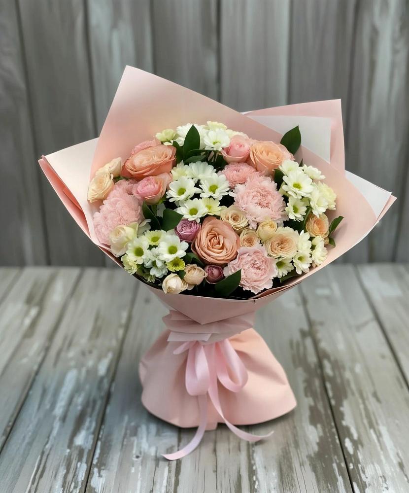 Букет цветов из: Гвоздики, Розы и Хризантемы в Дружной Горке