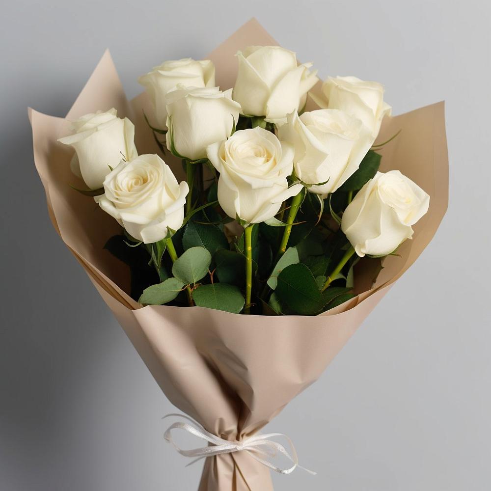 Букет 9 Белых роз Эдлесс Лав в Дружной Горке