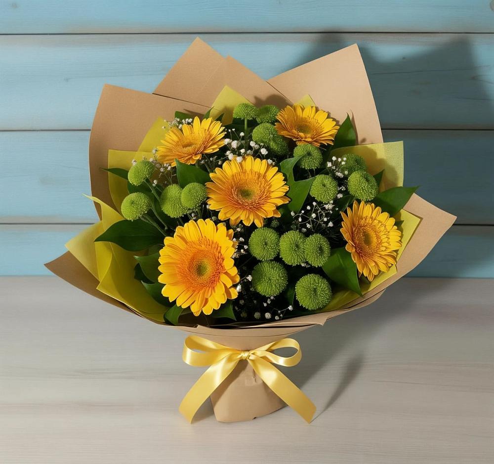 Букет цветов из: Герберы и Хризантемы в Дружной Горке