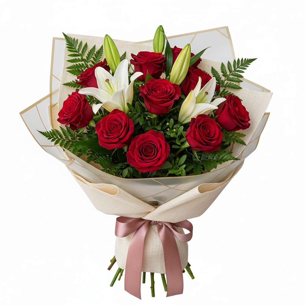 Букет цветов из: Лилии и Розы в Дружной Горке