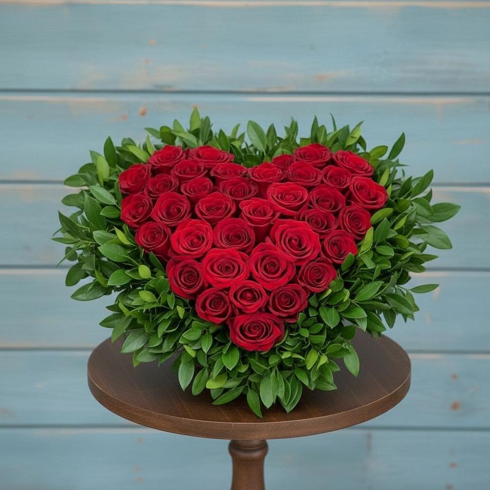 Цветочная композиция из Розы в виде сердца в Дружной Горке