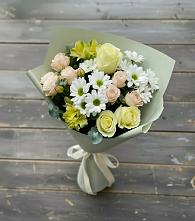 Букет цветов из:  Альстромерии, Розы и Хризантемы в Дружной Горке