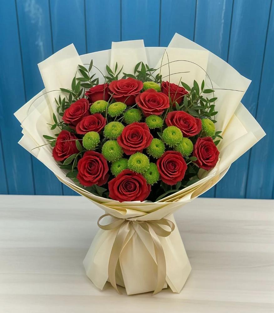 Букет цветов из: Розы и Хризантемы в Дружной Горке